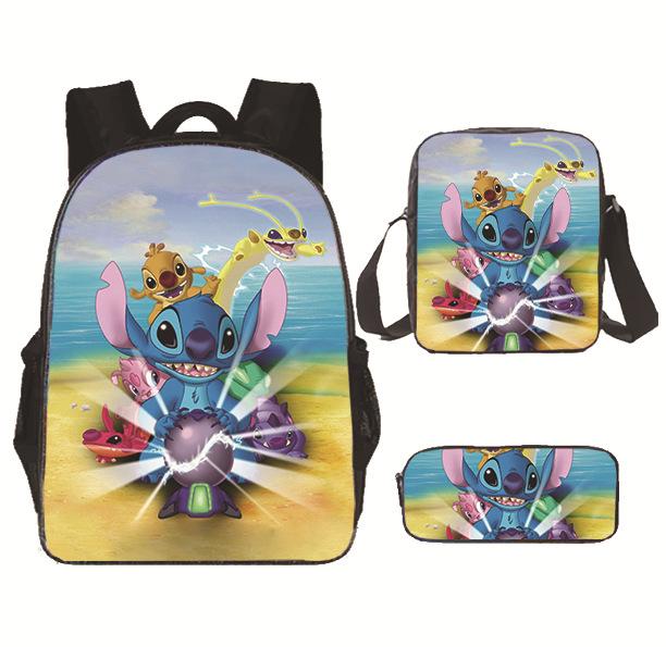 New animation cartoon stitc three-piece schoolbag, primary and secondary school backpack, backpack