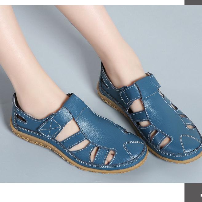 Женские сандалии на плоской подошве в стиле ретро, ​​однотонные нескользящие туфли на липучке с закрытым носком, повседневные уличные сандалии