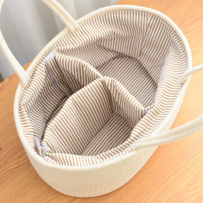 Однотонная хлопковая сумка для подгузников со съемными перегородками и проволочной корзиной для детских принадлежностей