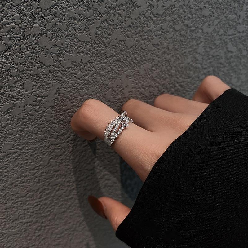 Korea Exquisite Shiny Zircon Cross Opening Adjustable Ring Women's Ring
