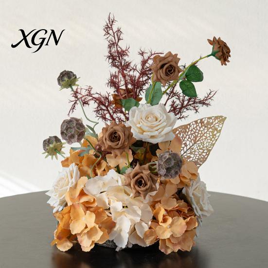 Lifelike Faux Floral Centerpieces Artificial Table Flower Arrangement, Mixed Lily Rose Silk Fake Bouquet, Elegant Vintage Style Decor for Dining