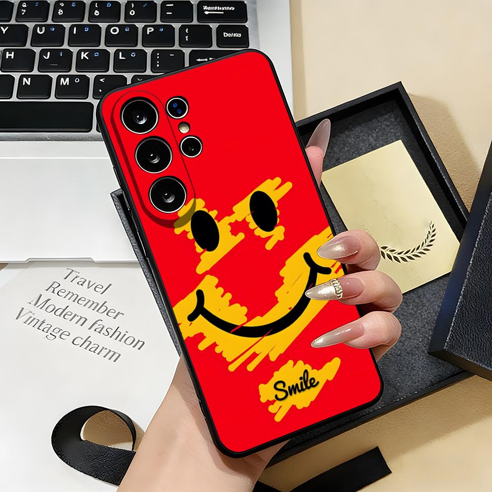Аниме Чехол для телефона с улыбкой для Samsung S26 S25 S24 FE S23 S22 S21 Plus S20 Ultra Note20Ultra Черный Мягкий чехол