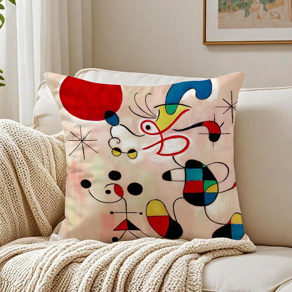 JJoan MMiro Abstract Art Painting Cushion Cover Linen Pillowcase Soft  for Sofa Bed Home Room Decor