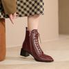 Fashion 2024 New Autumn Women Boots Genuine Leather Shoes for Women Square Toe Chunky Heel Shoes Lace-up Chelsea Ankle Boots Western