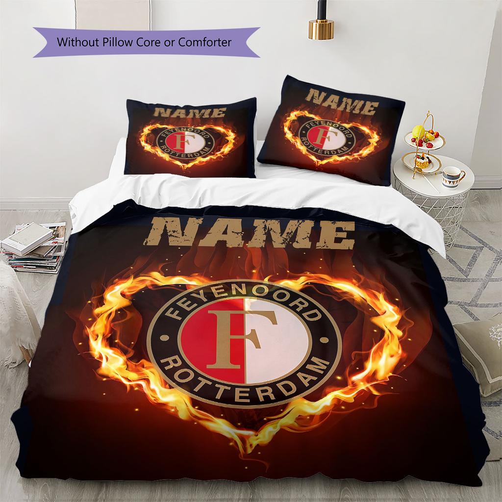 Custom Name,Feyenoord Rotterdam Pattern Bedding Home Decoration Birthday Gift ( 1 duvet cover + 2 pillowcase, without core),fan merchandise.