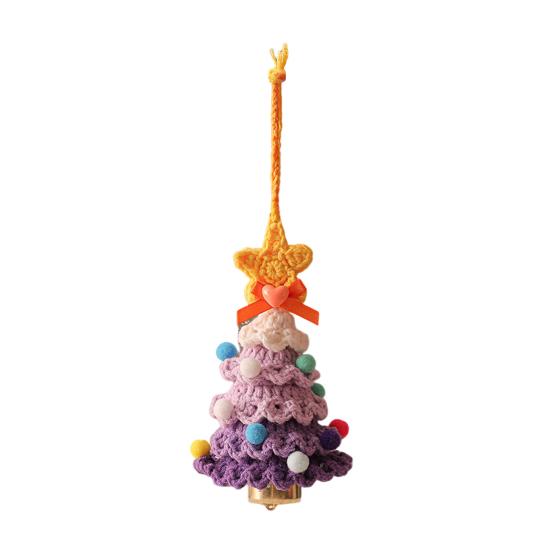 Knitted Christmas Tree Ornaments Mini Crochet Christmas Tree Hanging Pendant with Gold Jingle Bell for Holiday Home Party Decoration