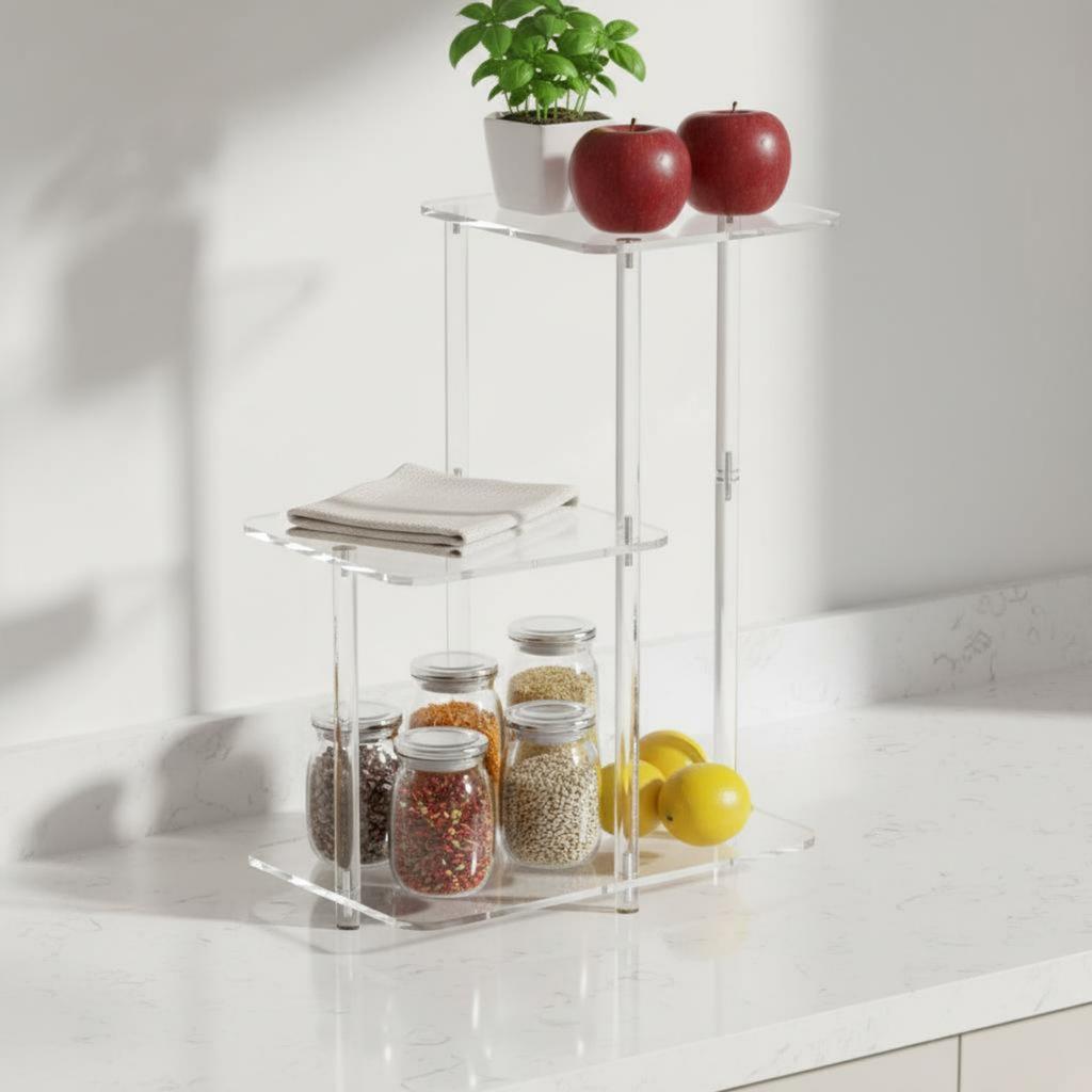 3-Tier Bedside Table Portable Acrylic Tier Shelf Transparent Storage Stand Multi Use Home Decor Easy to Clean for Living Room