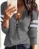 Женская мода, однотонная блузка с v-образным вырезом и молнией, повседневная базовая блузка с длинными рукавами, большие размеры