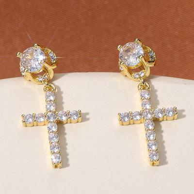 Серьги-подвески с крестом, инкрустированные цирконами, в панк-стиле для мужчин и женщин, универсальные, хип-хоп, проколотые серьги с цирконами, модные аксессуары