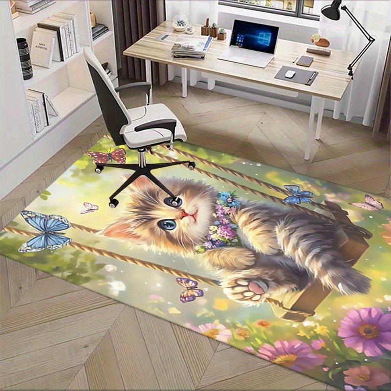 Office Carpet Cute Kitten Swing with Flowers and Butterflies Perfect for Sofa Protection Und