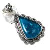 Blue Amber Gemstone Handmade 925 Sterling Silver Jewelry Pendant 2.52" R5z12