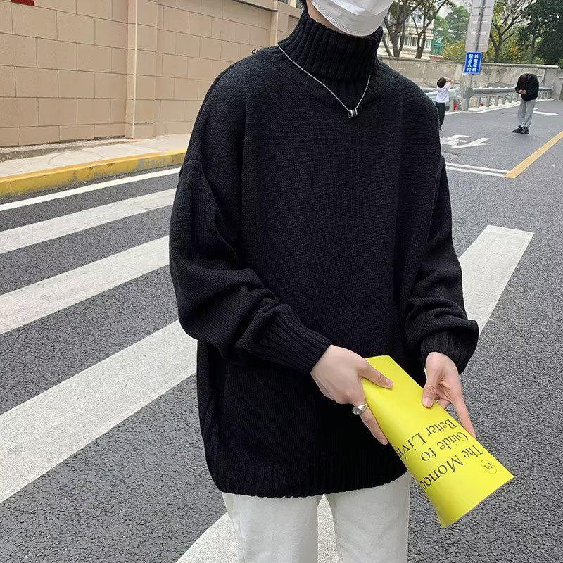 Унисекс ретро корейский свитер с высоким воротником: Простой, прочный, свободный крой