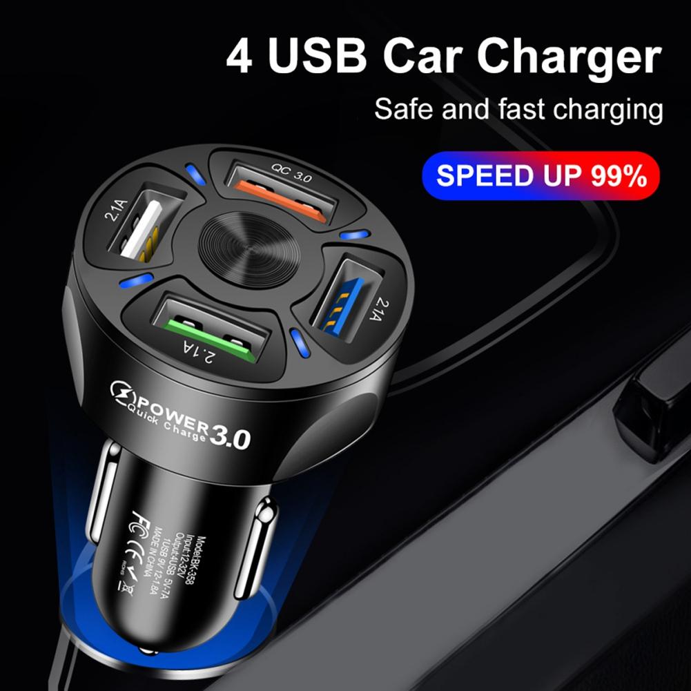4-портовый USB-адаптер для быстрого автомобильного зарядного устройства QC3.0, быстрое автомобильное зарядное устройство для телефона со светодиодным дисплеем, совместимое с iPhone 13 12 Pro Max, Galaxy S20 и другими устройствами