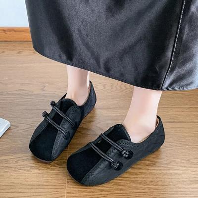 Мода 2025 Зима Новые Бархатные Теплые Трендовые Ретро Удобные Круглый Носок Плоская Подошва Теплые Бобы Хлопковые Туфли Большой Размер 41 42 Женские Новые