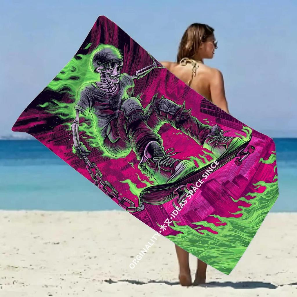 Skull Skater Neon Beach Towel Patterned Sunscreen And Windproof Suitable For Swimming Pool Camping Travel