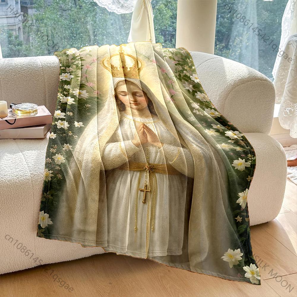 1PC Virgin praying surrounded by lilies Print Blanket Warm Soft Fluffy Kids and Adult Sofa Bed Throw Blanket Travel Camping RV