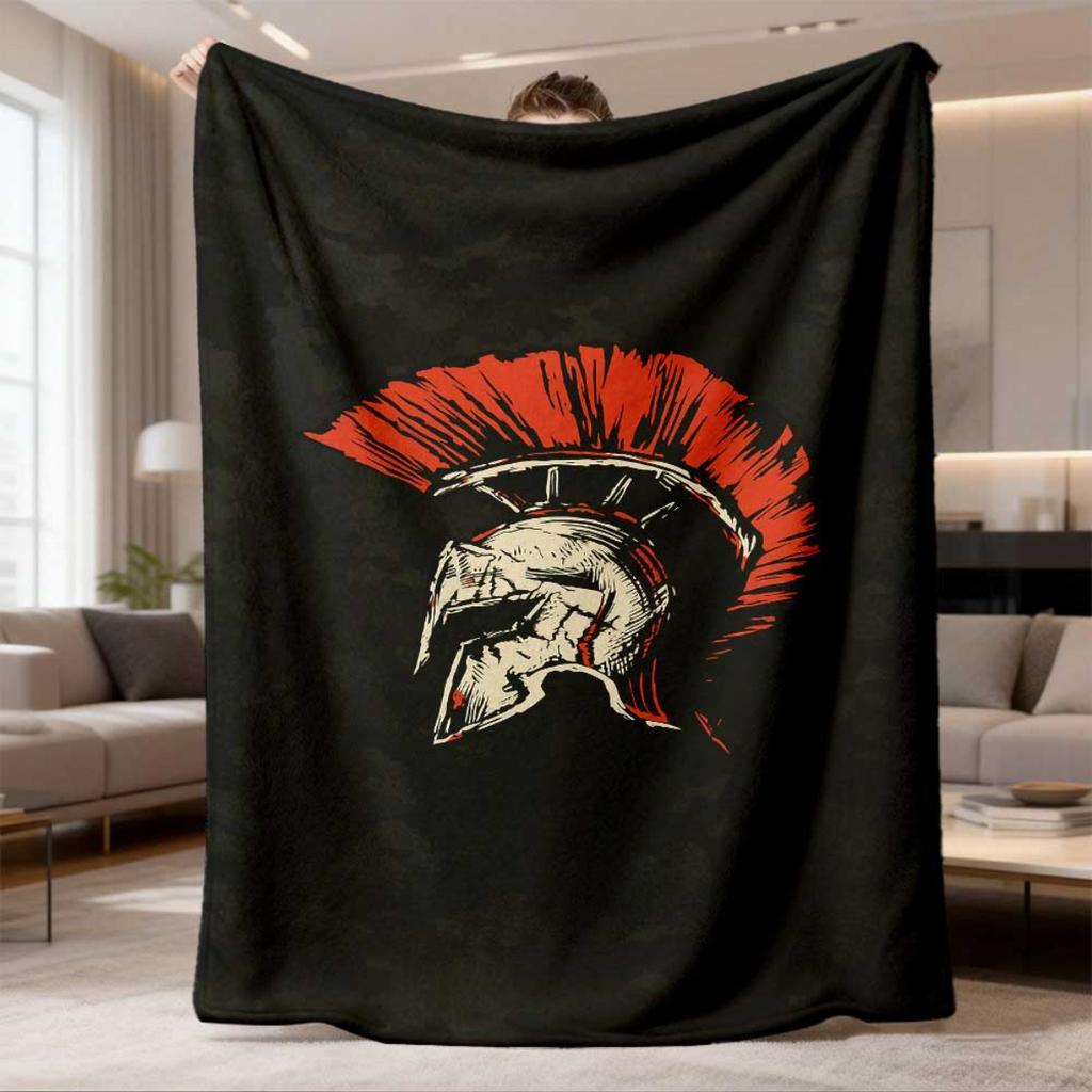 2026 Latest Flannel Blanket | Spartan Style Helmet Illustration, Comfortable and Soft, Warm All-Season Throw for Bed, Sofa, Office, Outdoor Use | Idea