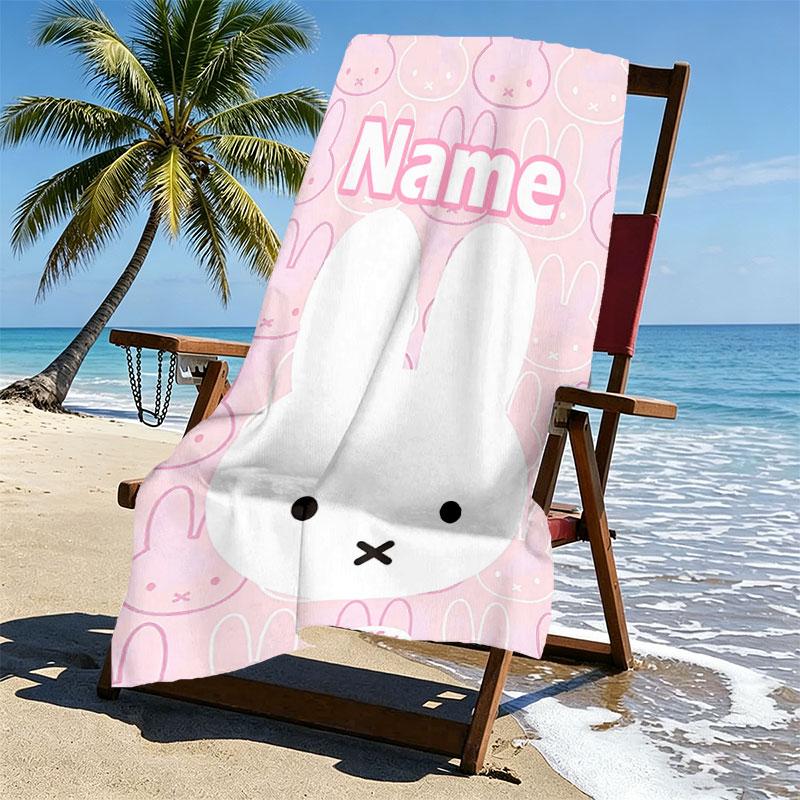 Custom Name Personalized Miffy Print Beach Towel, for Trip Camping Beach Party Home Decor, Birthday Gift for Family & Friends