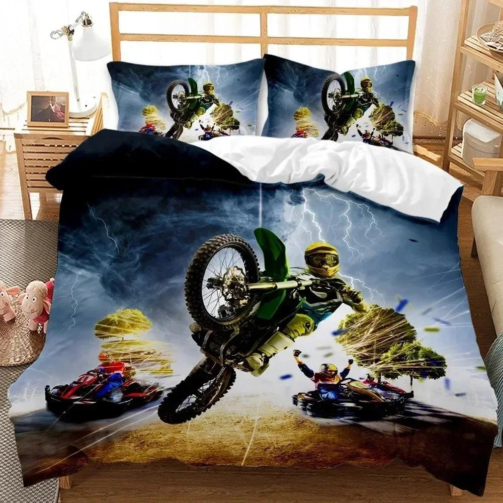 Motocross Rider Sports Theme Motorcycle Bedding Set Boys Girls Twin Queen Full Size Duvet Cover Pillowcase Bed Adult Bedroom