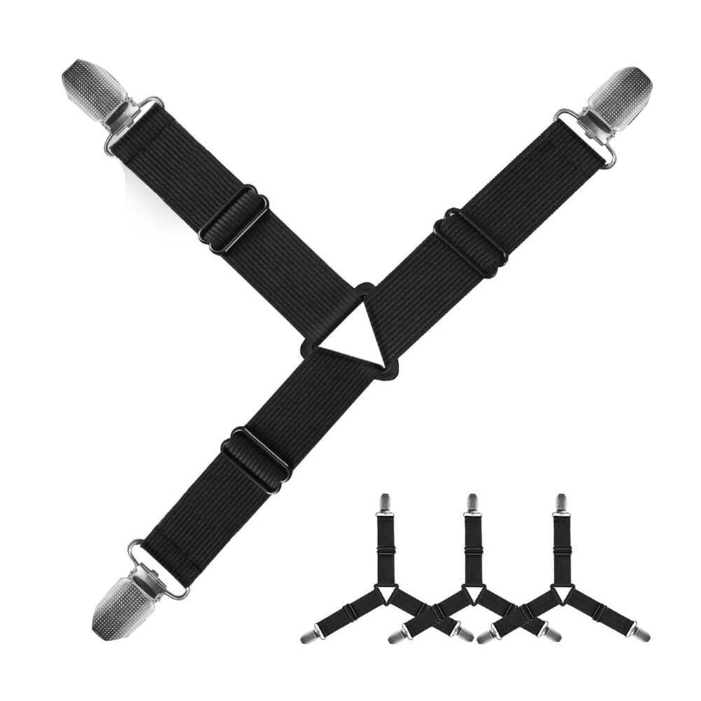 Practical-Bed Sheet Holder Strap Adjustable Elastic Fasteners With Iron Clips,Bedsheet Holder For Fitted Sheets,Easy Install