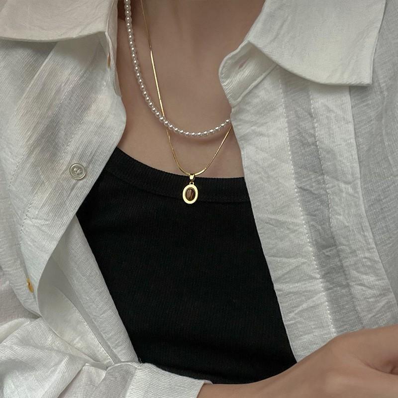 Handmade Tiger Eye Stone Layered Necklace Women Geometric Minimalist Choker Chain Jewelry Accessory