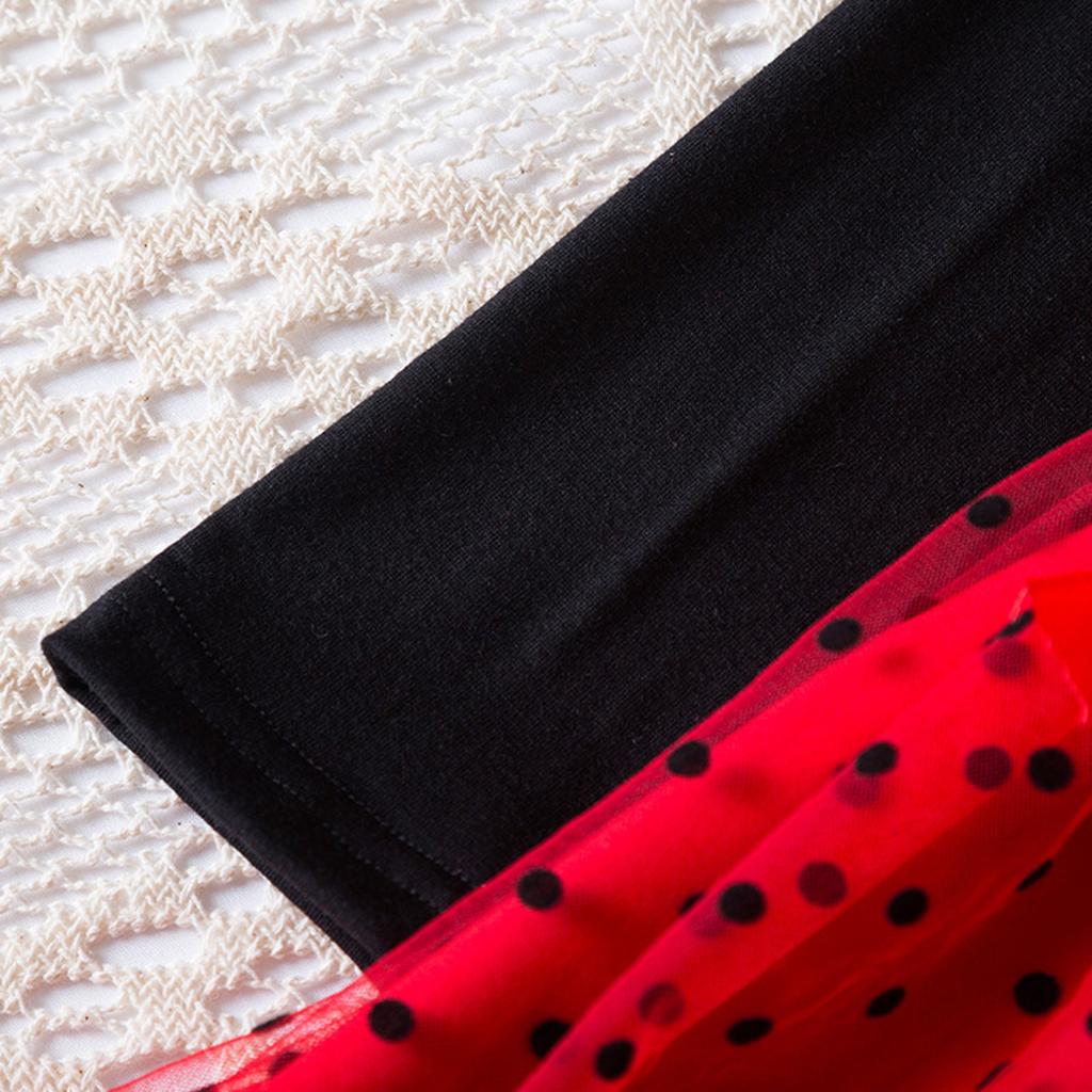 Девочки Мода Милые Платья Принцессы с Длинным Рукавом и Рукавами-Фонариками в Сетку в Горошек Платья