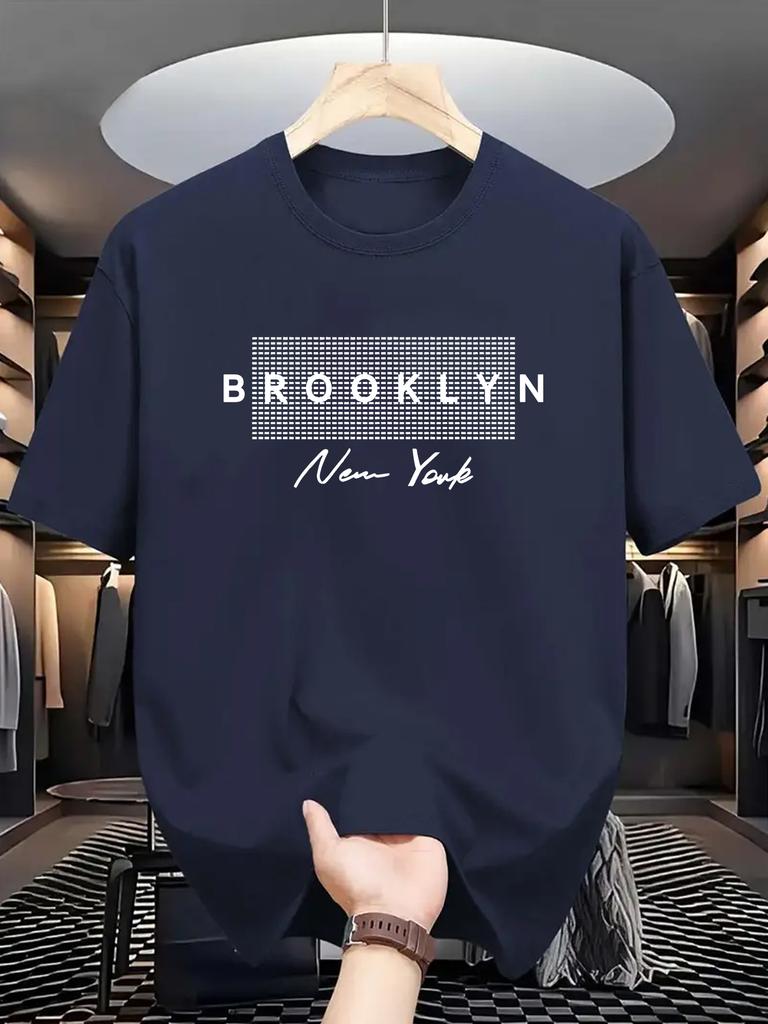 Summer 2026 Brooklyn New York Grid Print Tshirt For Unisex Casual Crew Neck Short Sleeve Tee Trendy Streetwear Tops Ideal