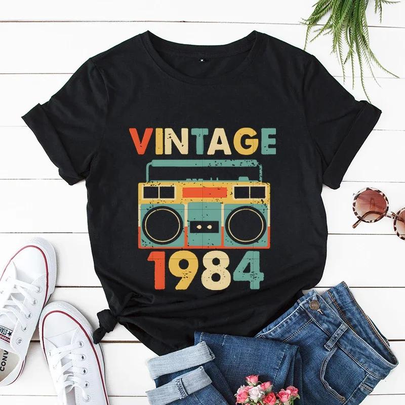 Vintage 1981 Print Unisex T Shirts Short Sleeve Unisex Tshirts Ladies Tee Shirt Tops 1973195719581961 Clothes Camisetas Mujer