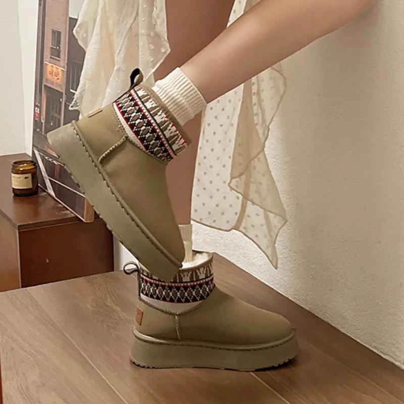Модные женские зимние ботинки 2024, трендовый новый стиль, удобные ботильоны на толстой подошве, женские зимние плюшевые теплые повседневные слипоны для ходьбы