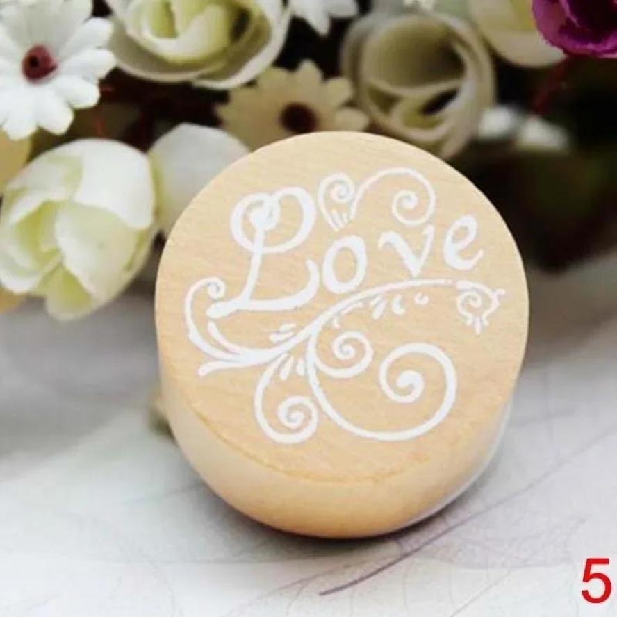 1 Pcs Creative Retro Round Wooden Stamp Popular Handwriting Wish Sentiment Wooden Rubber Round Stamp Floral Choose Word