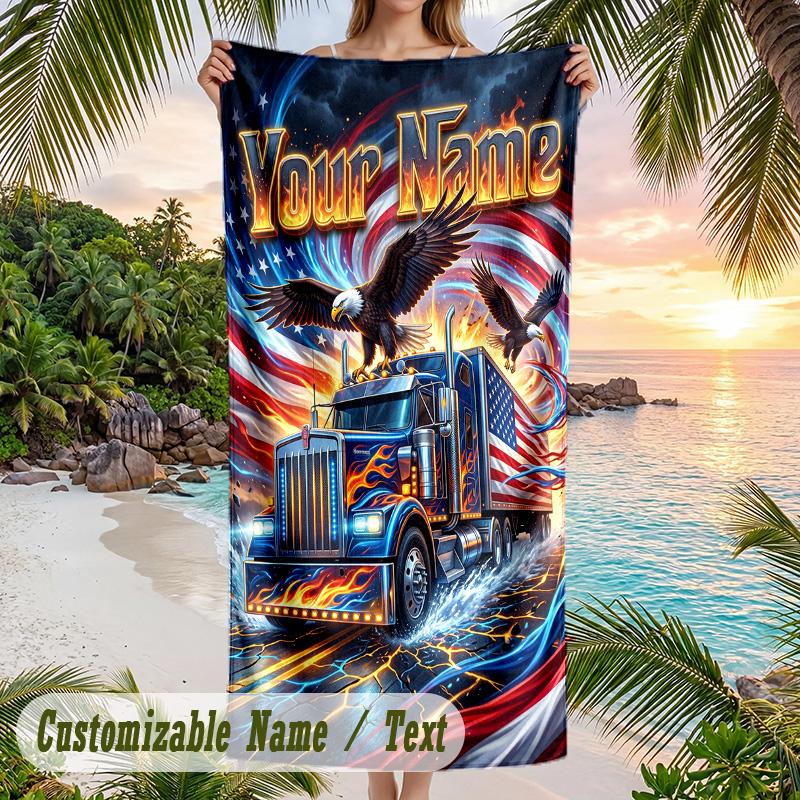 Truck Theme Beach Towel Personalized Custom Name & Text Soft Quick Dry Beach Towel for Swimming Travel