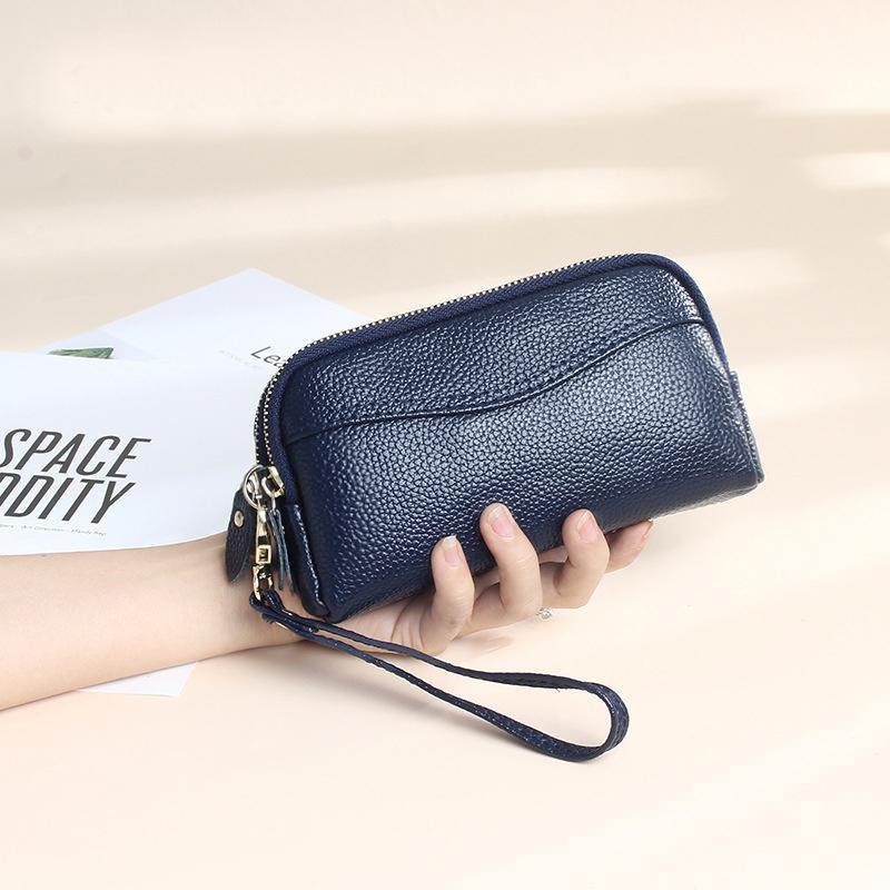 Женский кошелек из натуральной кожи с двойной молнией, клатч, кошелек для монет, большой емкости, женские кошельки, сумка для телефона