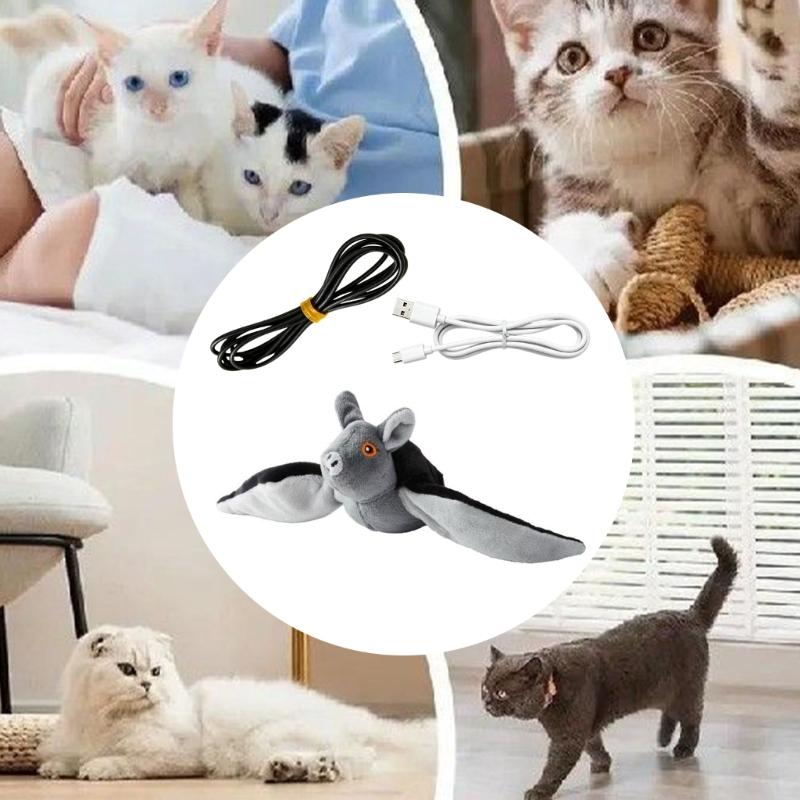 Plush Bat Cats Toy for Indoor Cats with Flapping Motion and Bird Sound, Soft Interaction Play Toy for Pouncing, Chasing and Home Use
