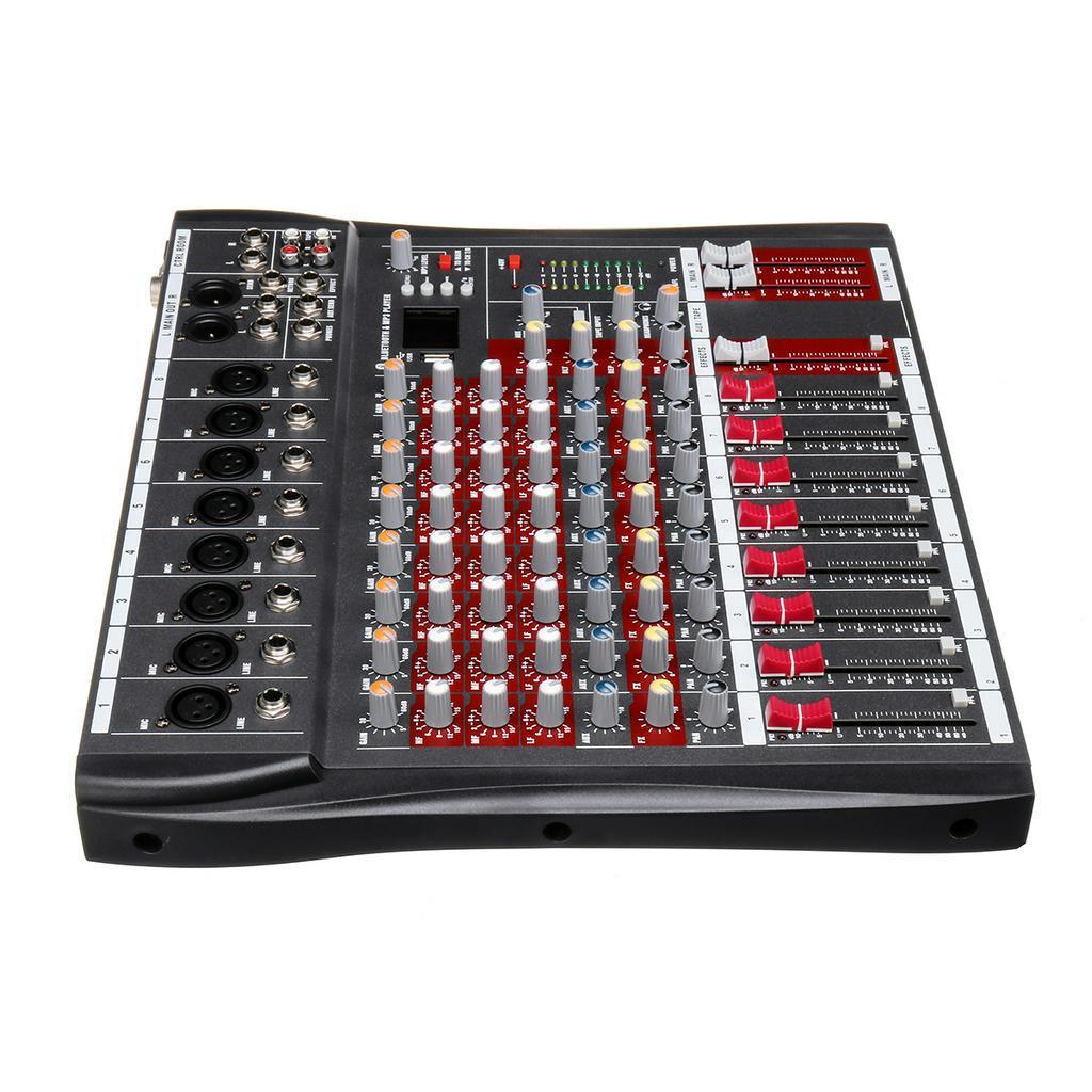 8-канальный аудиомикшер DJ-консоль для микширования звука с USB MP3 разъемом, Bluetooth, профессиональный караоке-усилитель, фантомное питание 48 В
