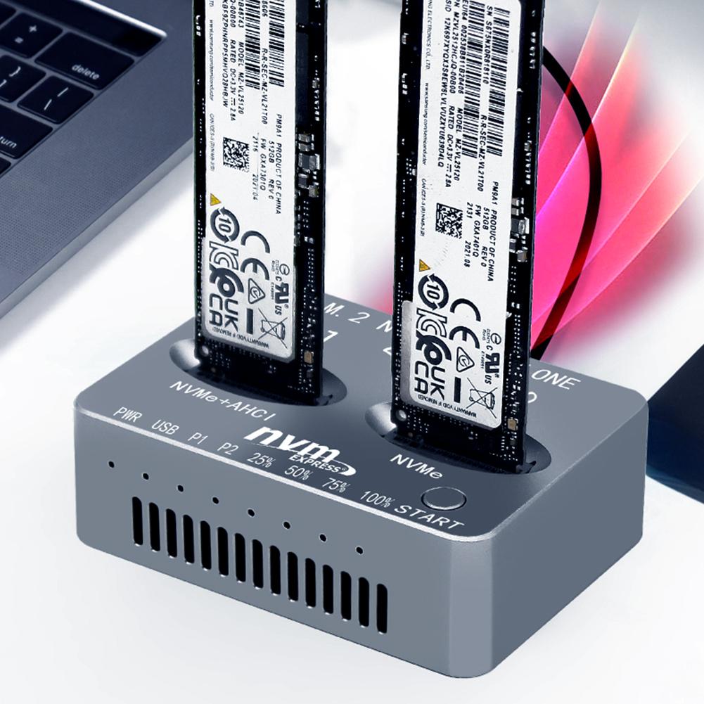 Двухслотовый внешний корпус для M.2 NVME SSD с клонированием, USB 3.2 Type C, Gen2X 20 Гбит/с, для M.2 SSD (M-Key, M.3 NVME PCI-E)