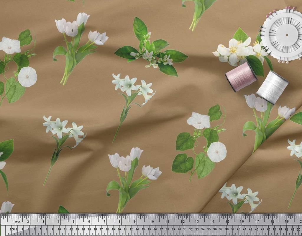 Soimoi Японская креп-сатиновая ткань с листьями, тюльпанами и цветочным принтом азалии, ткань по метрам 42 дюйма