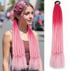 Synthetic Long Straight Braids Hair With Rubber Bands Rainbow Braided Ponytail For Women And Girls Hair Accessories