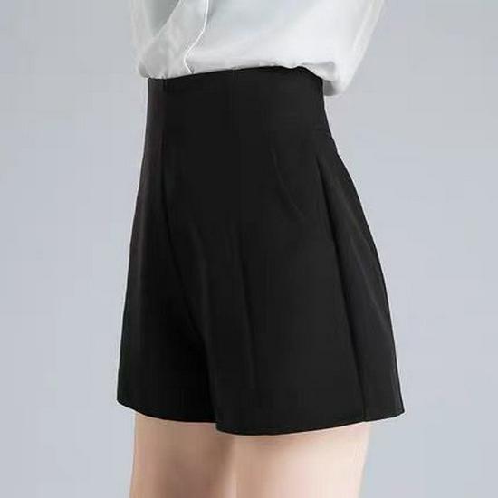 Черные шорты с высокой талией и широкими штанинами для женщин — облегающие, повседневные, универсальные, весна/лето