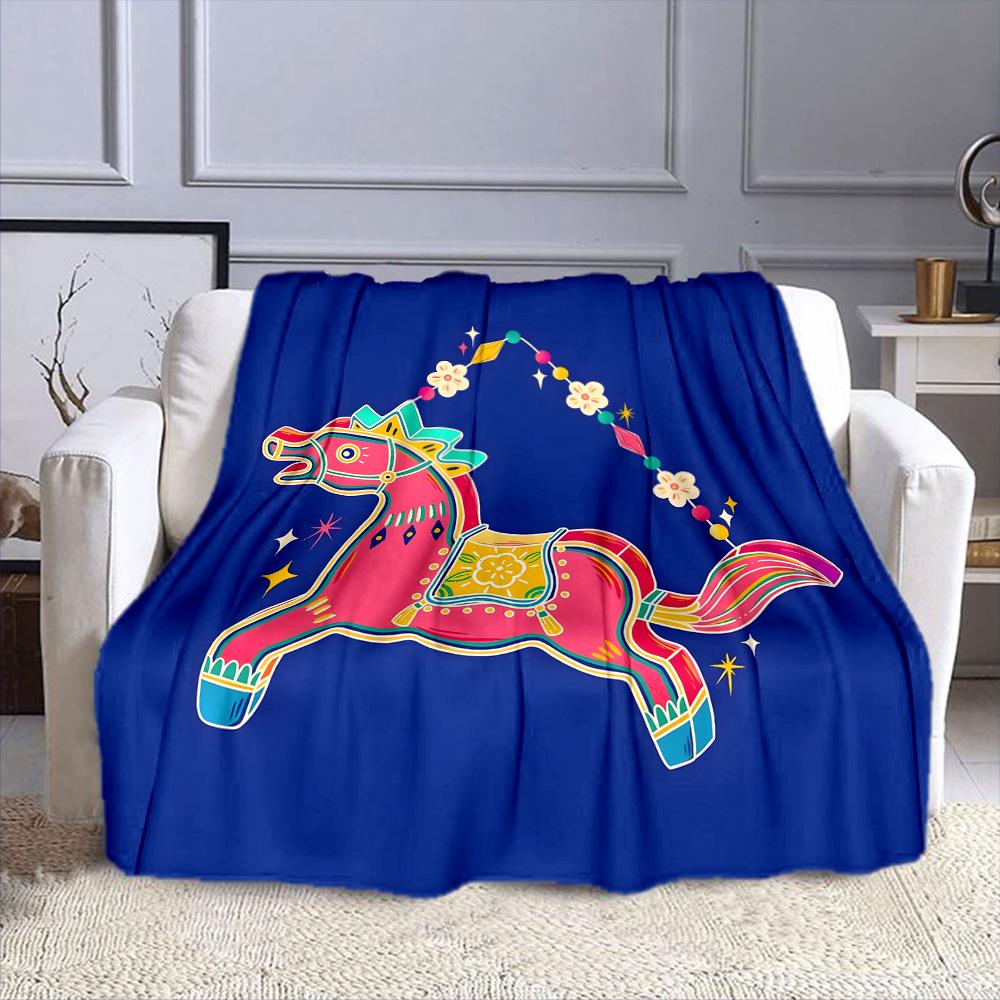 Colorful Horse with Floral Saddle Design Patterned flannel blanket perfect for the bedroom living room, sofa, or a little nap