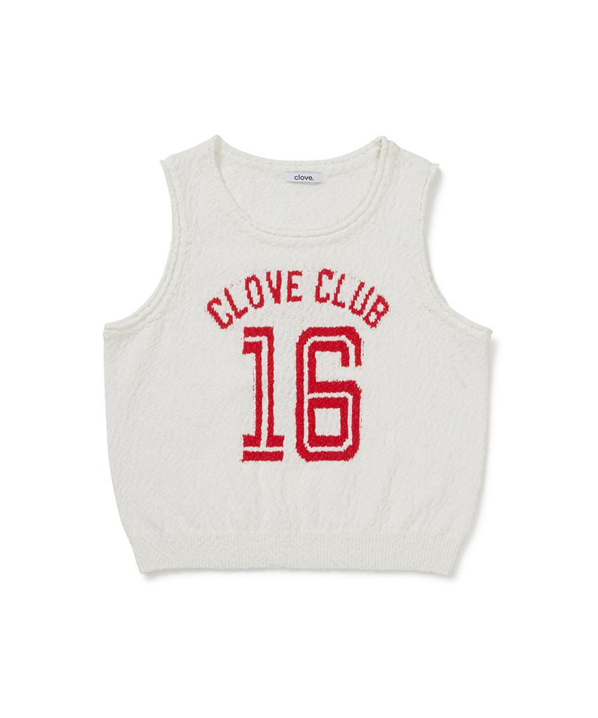 CLOVE [26Sm Clove] Вязаный жилет с логотипом из букле (слоновая кость)