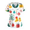 Women's Short Sleeve Stagger V Neck Christmas Print Pocket Dry-nurse Top