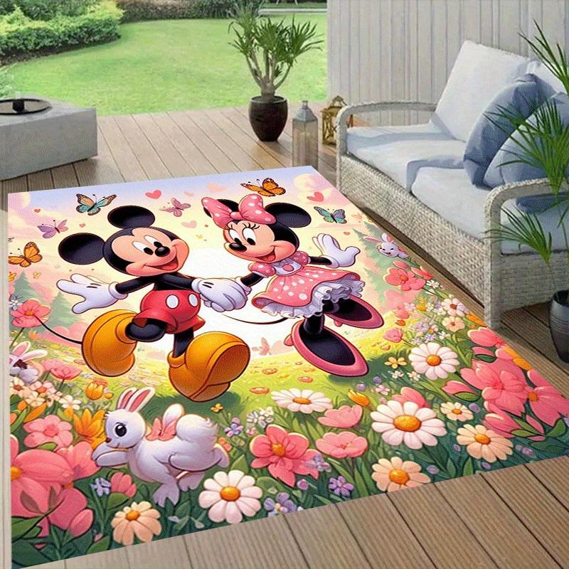 1pc Mickey Mouse Minnie Butterfly Pattern Area Rug Soft Flannel Floor Mat for Living Room, Office, Bedroom, Outdoor and Camping, Sofa Coffee