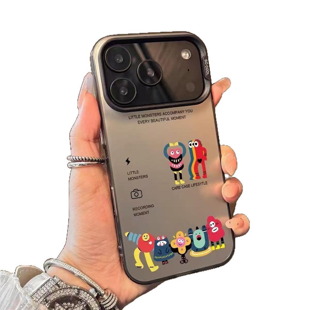 Серебристый жесткий чехол Little Monster для Apple 17 Pro, 16, 15, 14, 13/12, 8P/XR - Модный и новый