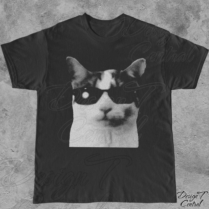 Sungla Sunglasses Cat Pattern Tshirt Fun Cat Shirt Black Shirt Cat Fun Cool Cat Shirt Unique Cat