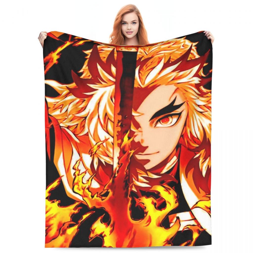 Пламенный столп Кёджуро Ренгоку Одеяла Аниме Клинок, рассекающий демонов Плюшевое Смешное Теплое Плед для покрывала Весна/Осень