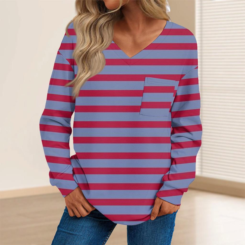 Женская мода повседневный свитер с длинным рукавом и принтом V-образным вырезом