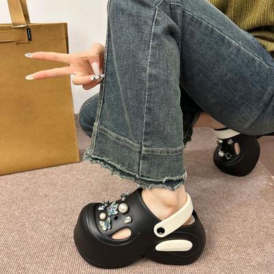 2025 лето новая мода обувь с дырками женская обувь маленькая толстая подошва для увеличения роста пляжная сумка голова женские полушлепанцы