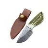 Damascus Steel Fixed Blade Straight Knife Copper Antlers Handle Camping Survival Hunting Knives with Leather Sheath EDC Tool