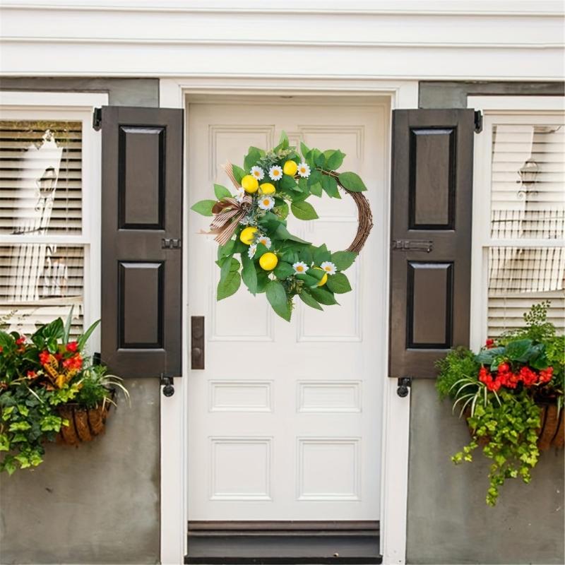 Artificial Bowknot Wreath with Lemon for Front Door, Spring Wreath for Front Door Farmhouses Outdoor Wedding Decorations
