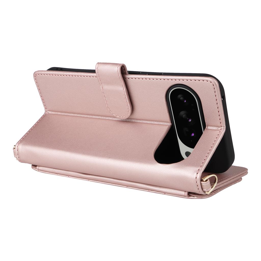 For Google Pixel 10 Pro XL Case with Shoulder/Wrist Strap Leather Phone Cover Stand Wallet